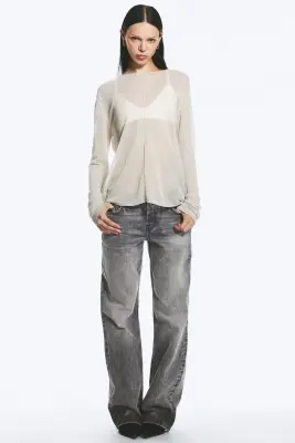 Pull ample confectionné en maille transparente - Taupe cendré clair — photo 1