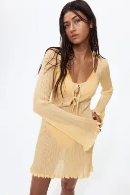 Robe de plage en maille côtelée - Jaune — photo 1