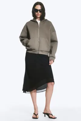 Sweat à capuche zippé oversize en scuba - Kaki Gris — photo 1
