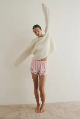 Short de pyjama avec dentelle - Rose clair — photo 1