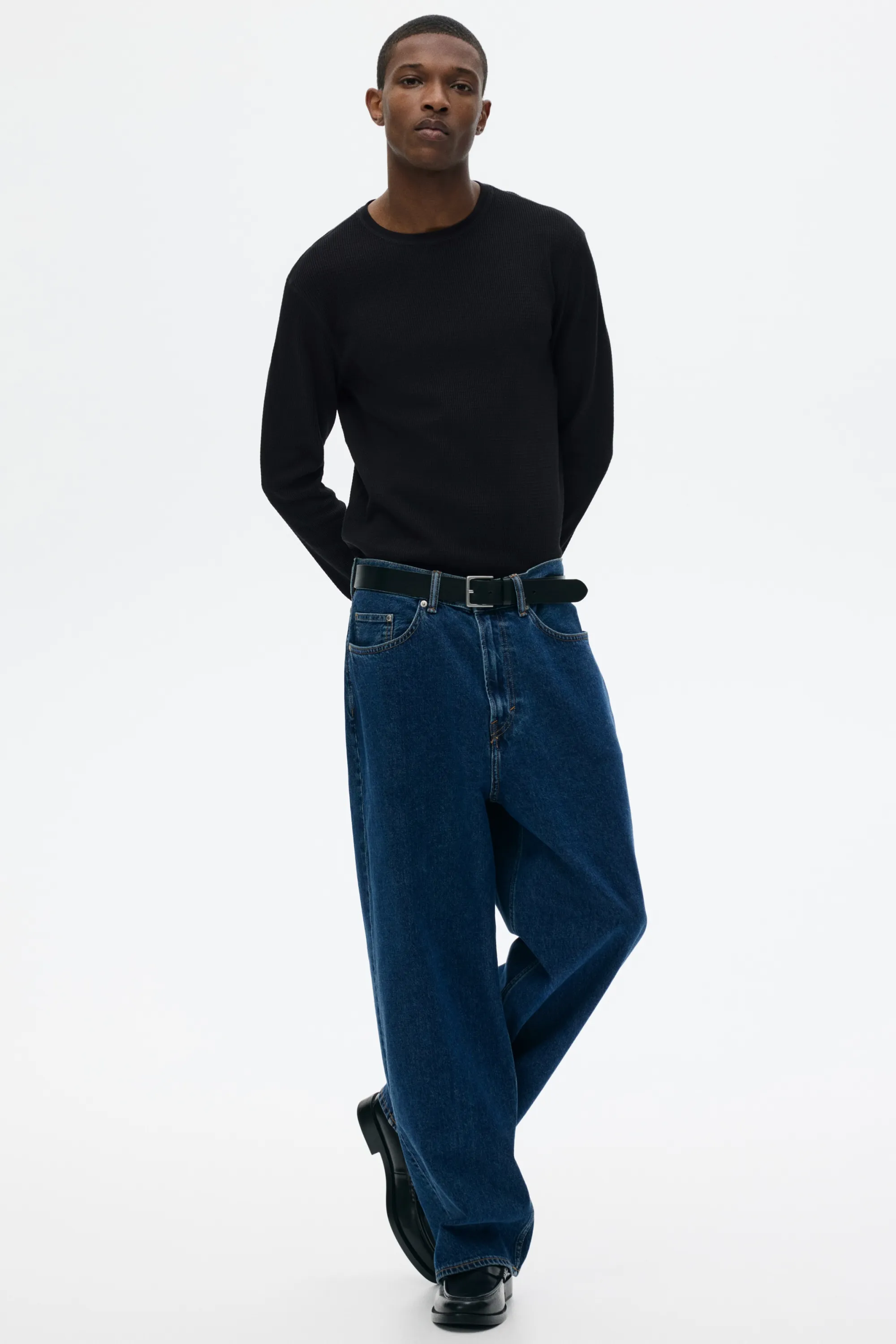 T-shirt Slim Fit en jersey gaufré - Noir