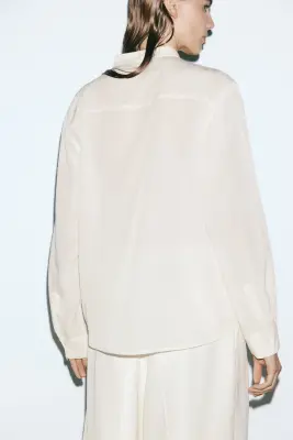 Blouse à boutons avec plis nervure - Beige clair — photo 4