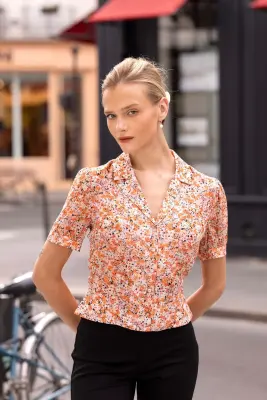 Talia Peplum Blouse - Orange floral — photo 2