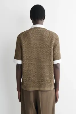 T-SHIRT EN MAILLE AJOURÉE - BRUN — photo 4
