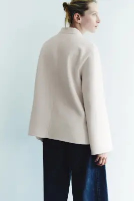 Veste en laine mélangée avec détail à nouer - Beige clair — photo 3