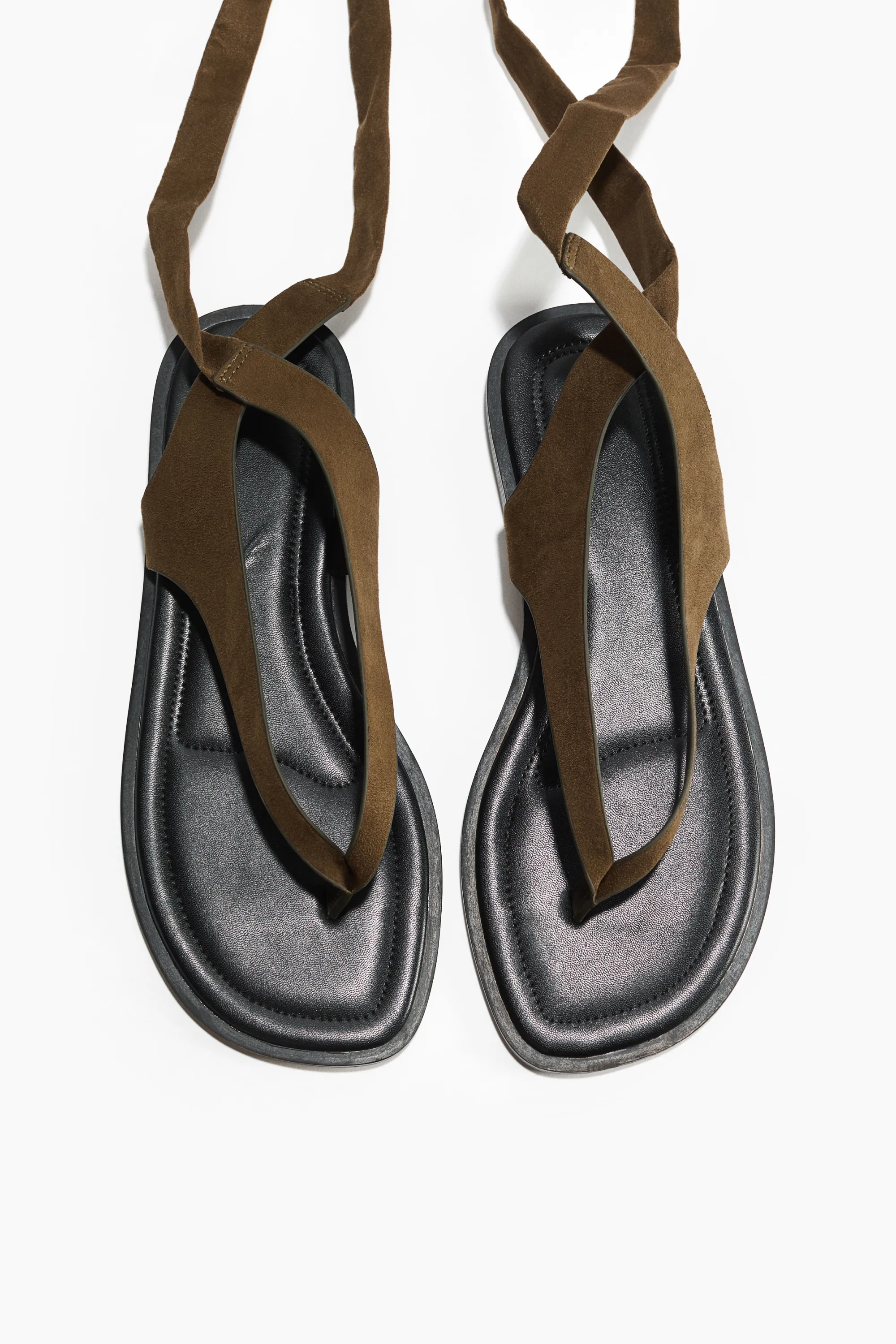 Sandales avec détail à nouer - Vert kaki foncé