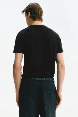 T-shirt Slim Fit en coton pima - Noir — photo 3