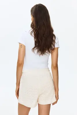 MAMA Short à cordon en maille pointelle - Beige clair — photo 3