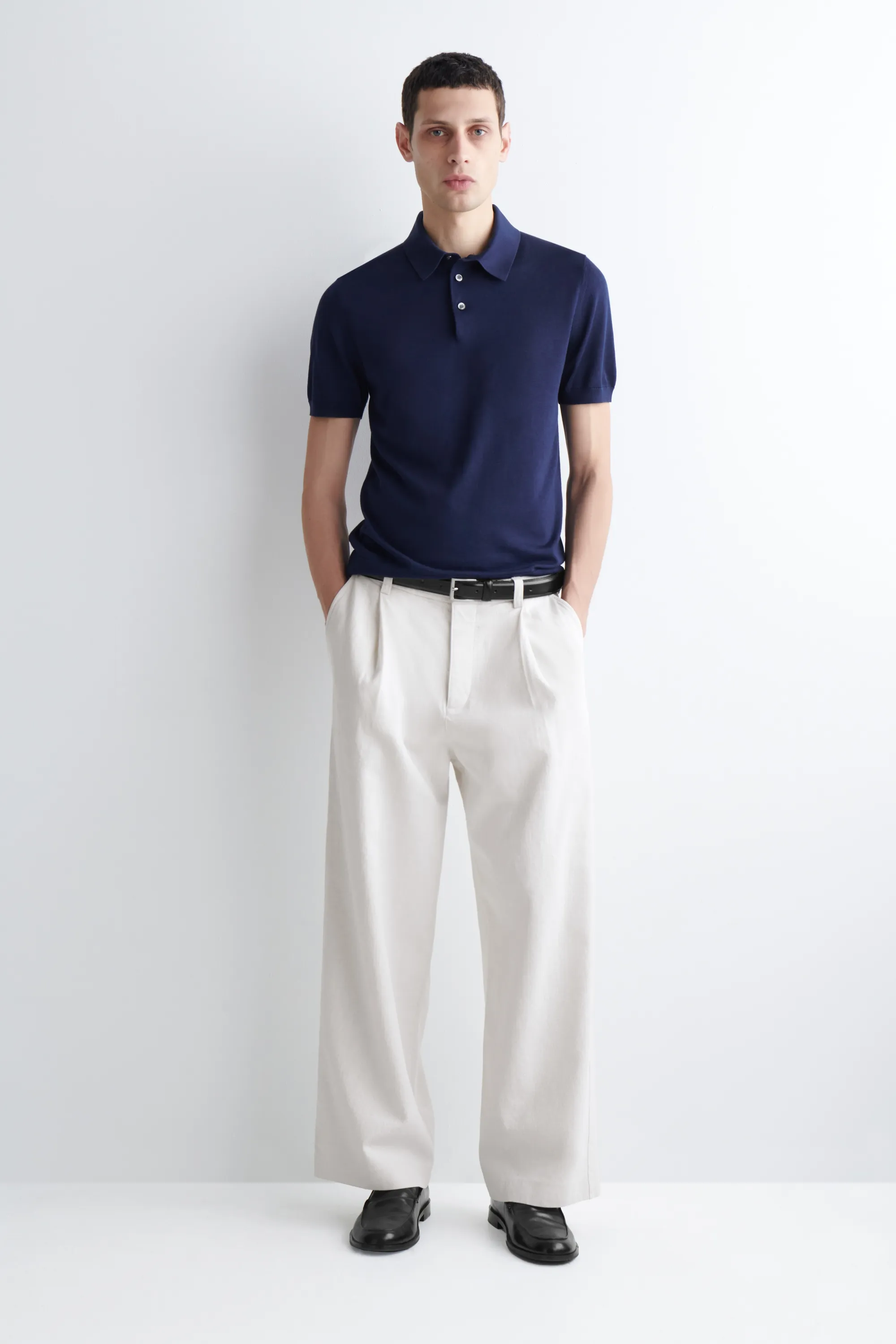POLO SLIM EN MAILLE DE SOIE - BLEU