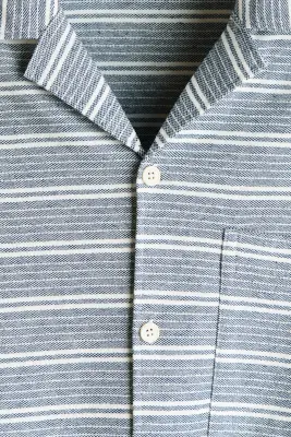Chemise Relaxed Fit avec col cubain - Bleu ancien/rayé — photo 5