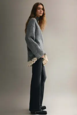Pull en mohair mélangé avec dentelle - Gris chiné — photo 3