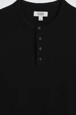 T-SHIRT HENLEY CÔTELÉ SLIM - NOIR — photo 5