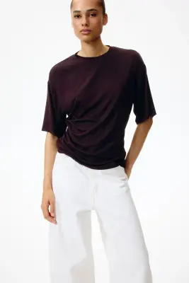Top en viscose à effet drapé - Marron foncé — photo 2