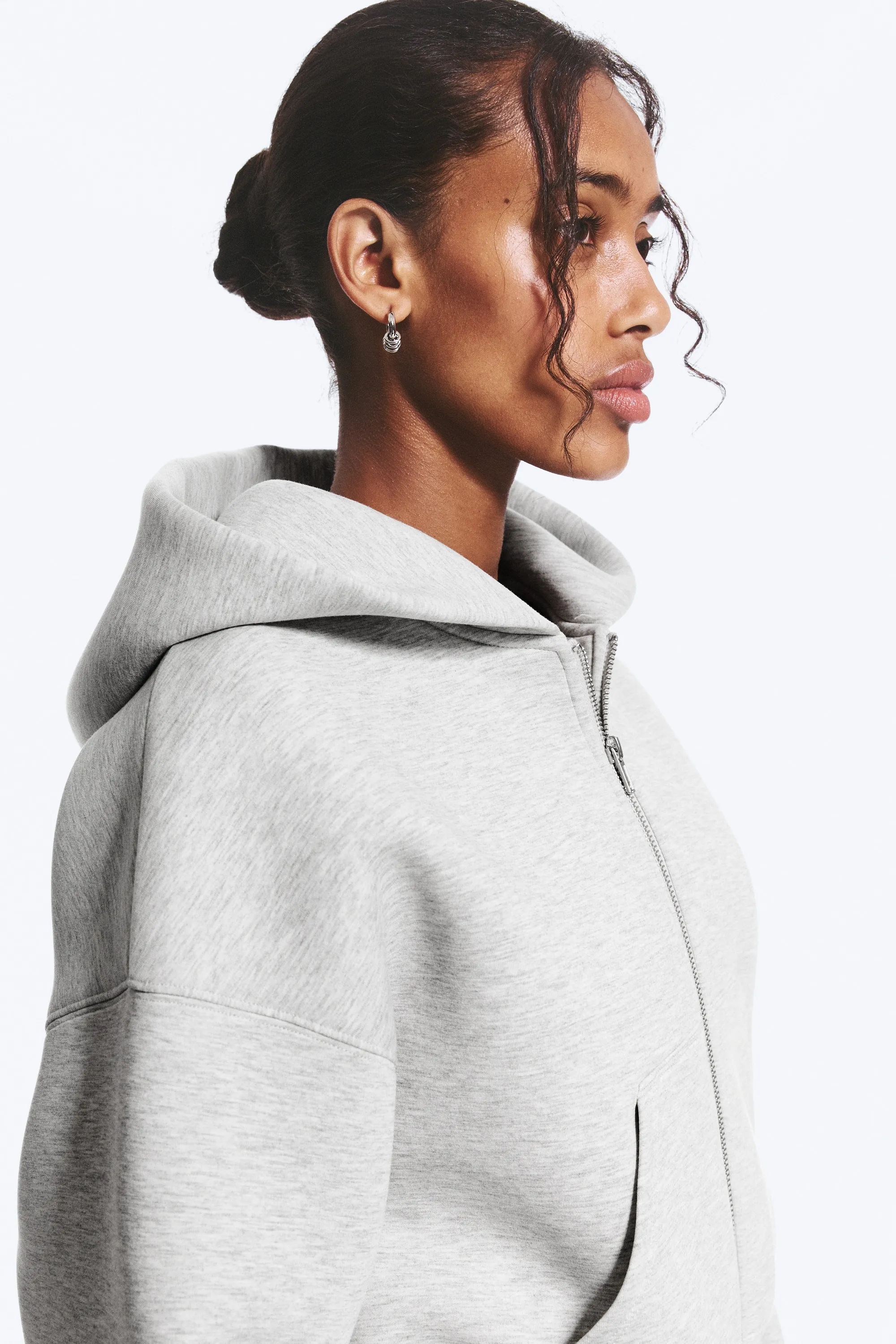 Sweat à capuche zippé scuba coupe ample - Gris chiné