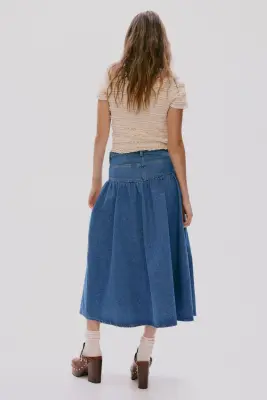 Jupe froncée en denim - Bleu denim foncé — photo 3