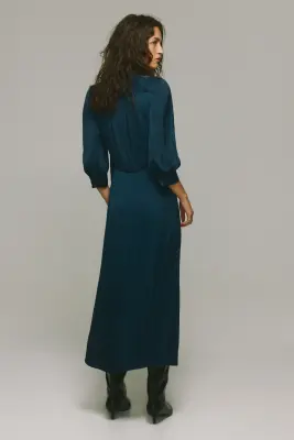 Robe à manches bouffantes avec col lavallière - Turquoise foncé — photo 5