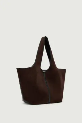 CABAS DOUCE MARRON FONCÉ CROÛTE DE CUIR — photo 4