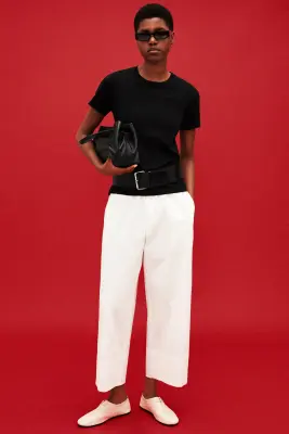 PANTALON DROIT EN COTON À CORDON DE SERRAGE - BLANC — photo 2