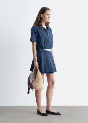 Chemise à col zippée à l’avant - Bleu foncé — photo 1