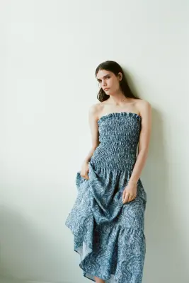 Robe bandeau smockée - Bleu/motif cachemire — photo 2