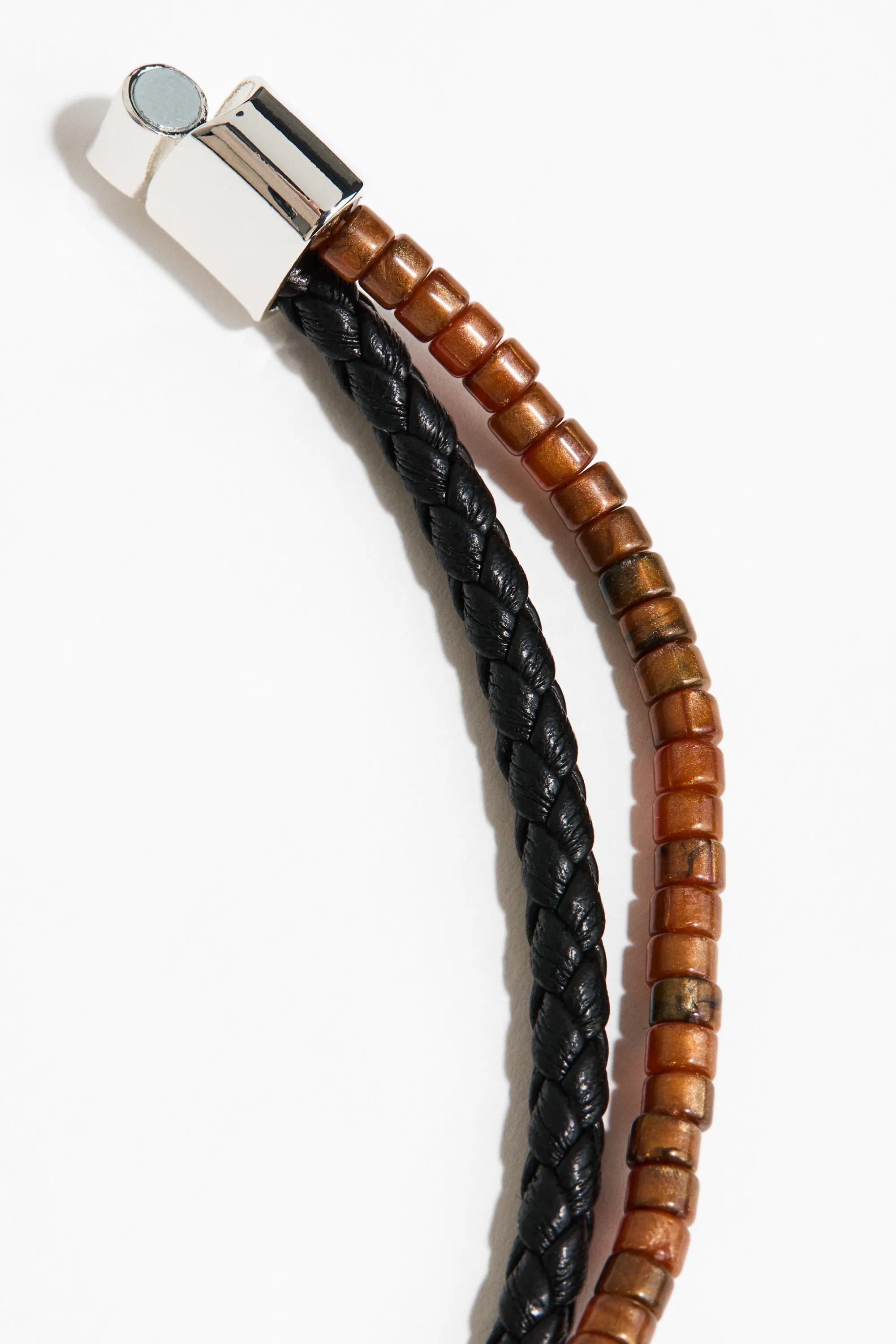 Bracelet à deux rangs avec perles fantaisie - Noir/marron
