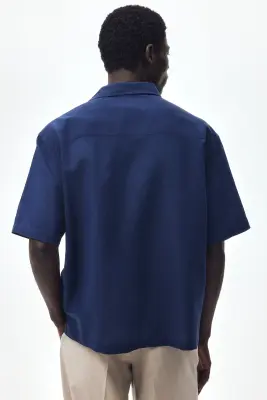 Chemise Relaxed Fit en lin mélangé - Bleu foncé — photo 3