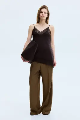 Pantalon avec plis - Vert kaki foncé — photo 1