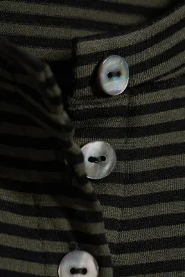 Cardigan à boutons en perle d’imitation - Rayé vert kaki foncé — photo 3