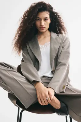 Blazer à fermeture droite en twill - Taupe — photo 2