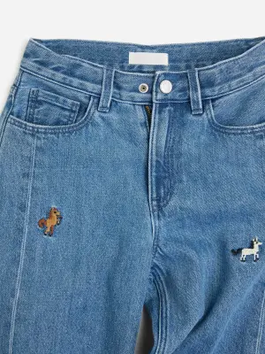 Jean barrel brodé - Bleu/Chevaux — photo 2