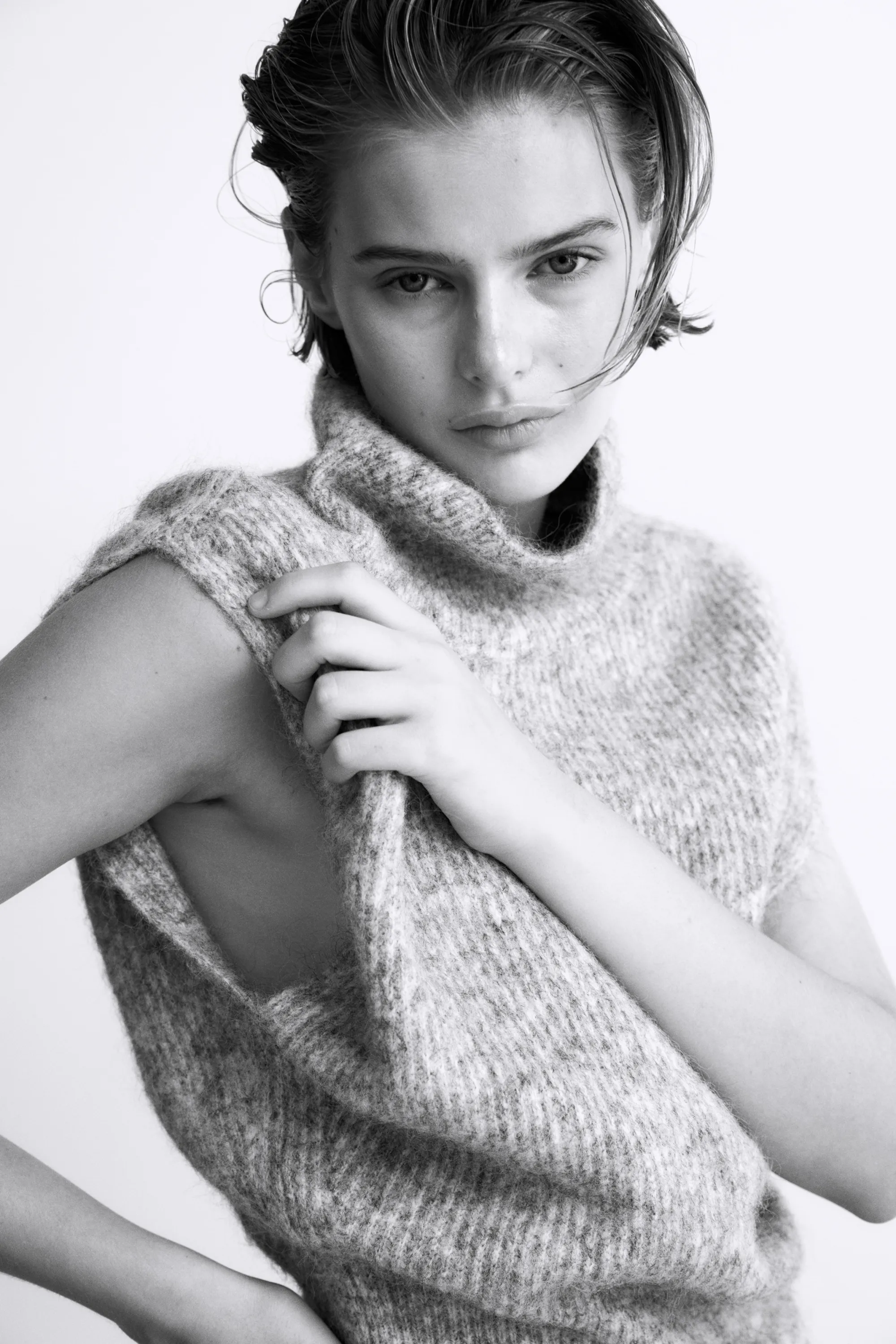 Pull sans manches avec col cheminée - Gris clair chiné