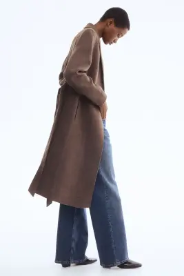 Manteau avec ceinture à nouer - Marron foncé chiné — photo 3