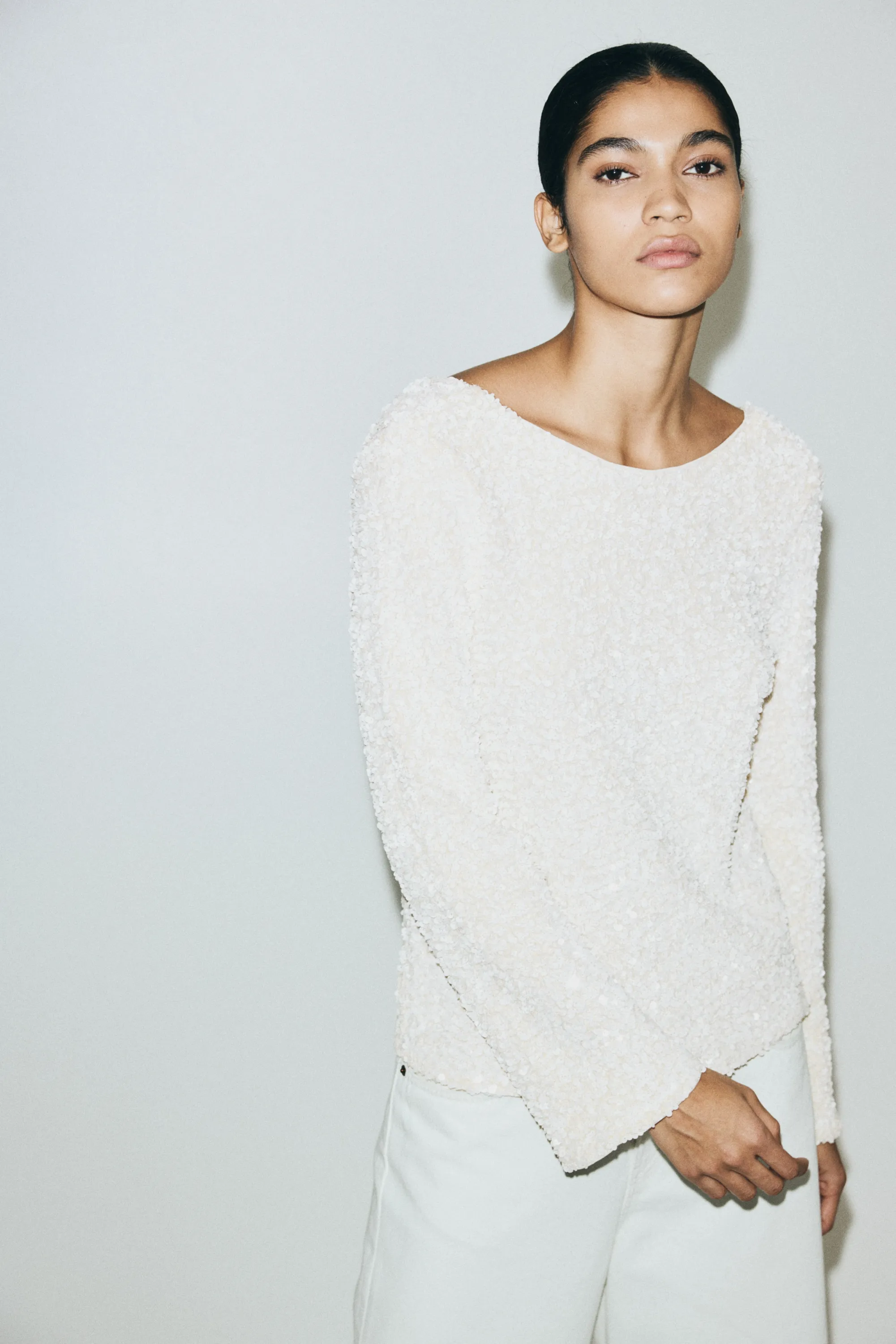 Top à sequins - Blanc