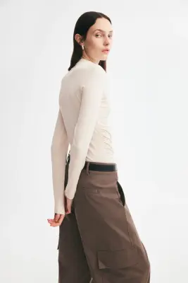 Top en modal à effet drapé - Beige clair — photo 3
