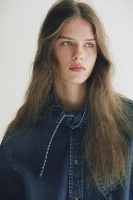 Chemise en denim avec col à nouer - Bleu denim — photo 2