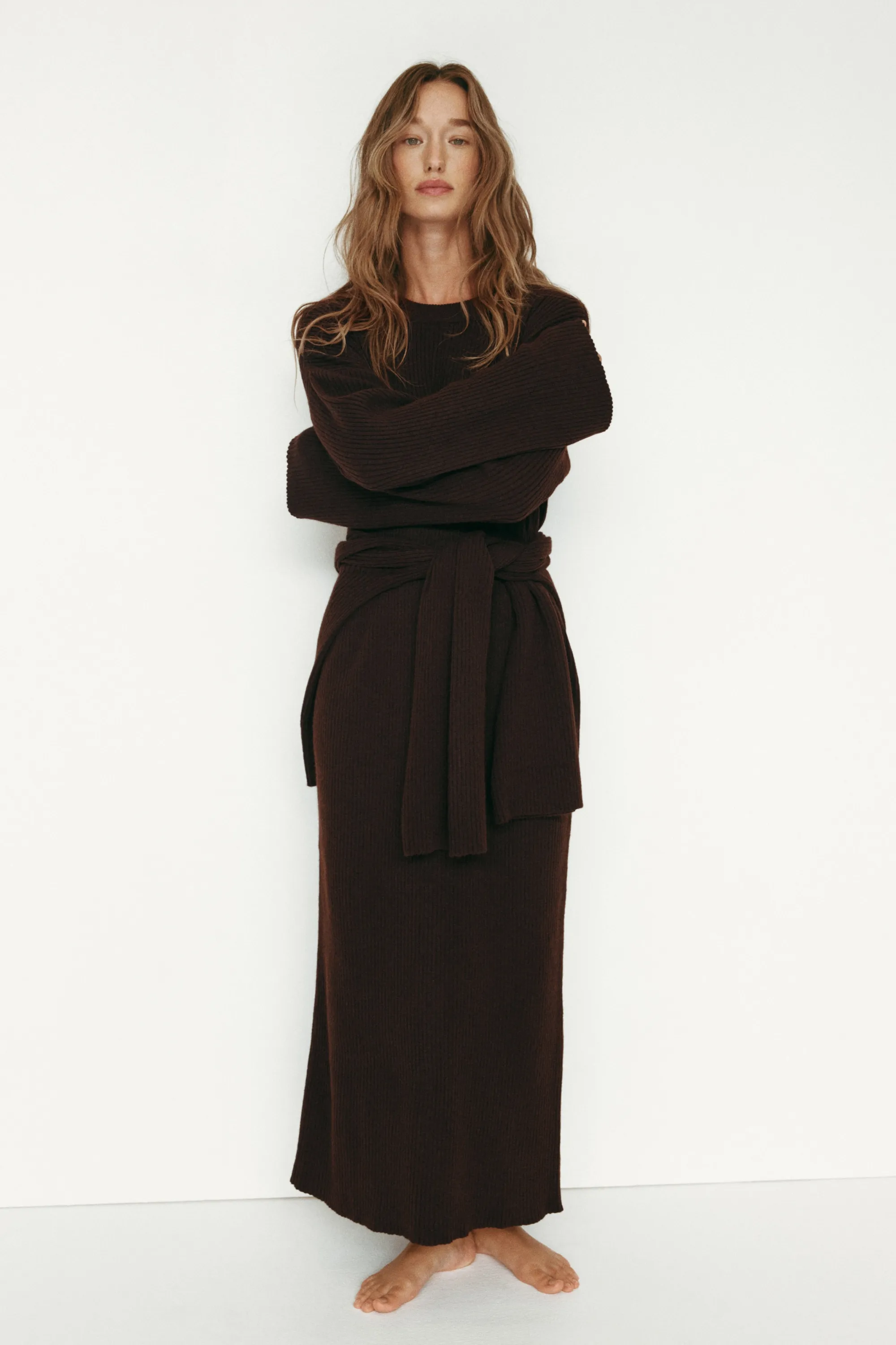 Robe en maille côtelée - Marron foncé