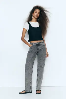 Slim Straight Regular Waist Jeans - Gris denim foncé — photo 1