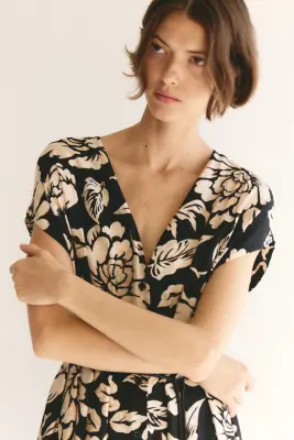 Robe midi à boutons - Noir/fleuri — photo 2