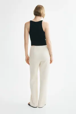 Pantalon en maille bouclette avec taille élastique - Crème — photo 3