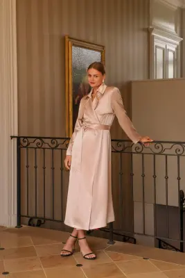 Cameron Satin Trenchcoat - Champagne — photo 4