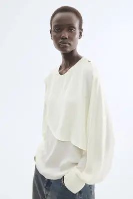 Blouse avec détail façon cape - Crème — photo 1