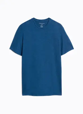 T-shirt Bleu Manches Courtes Col Rond en Lin / Elasthanne — photo 4