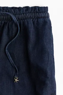 Wide paper bag trousers - Bleu denim foncé — photo 4