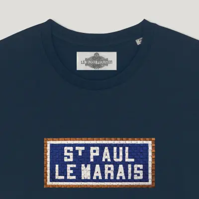 T-SHIRT COTON BIO BRODÉ - ST PAUL LE MARAIS - NAVY — photo 2