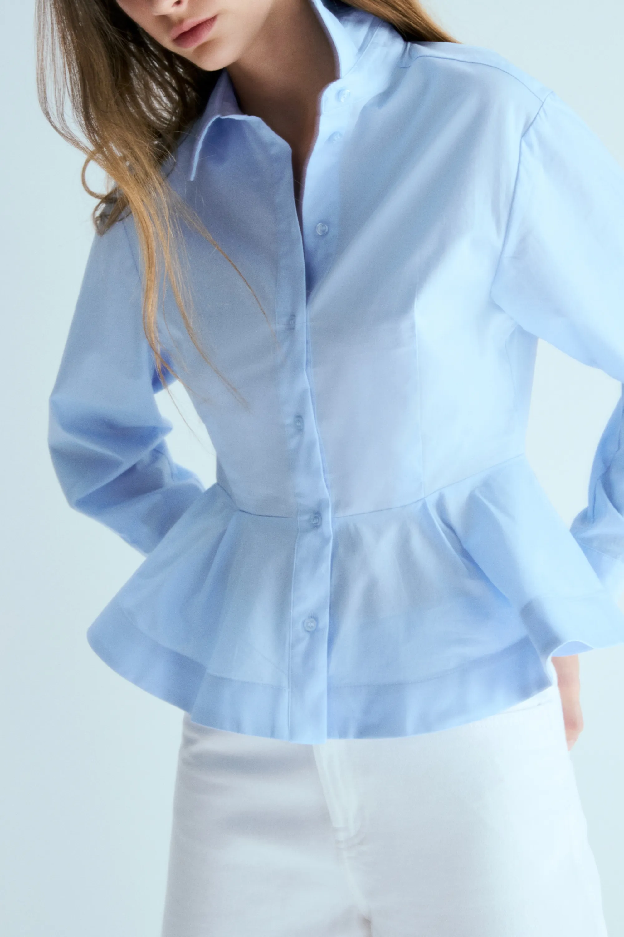 Chemise péplum en popeline - Bleu clair