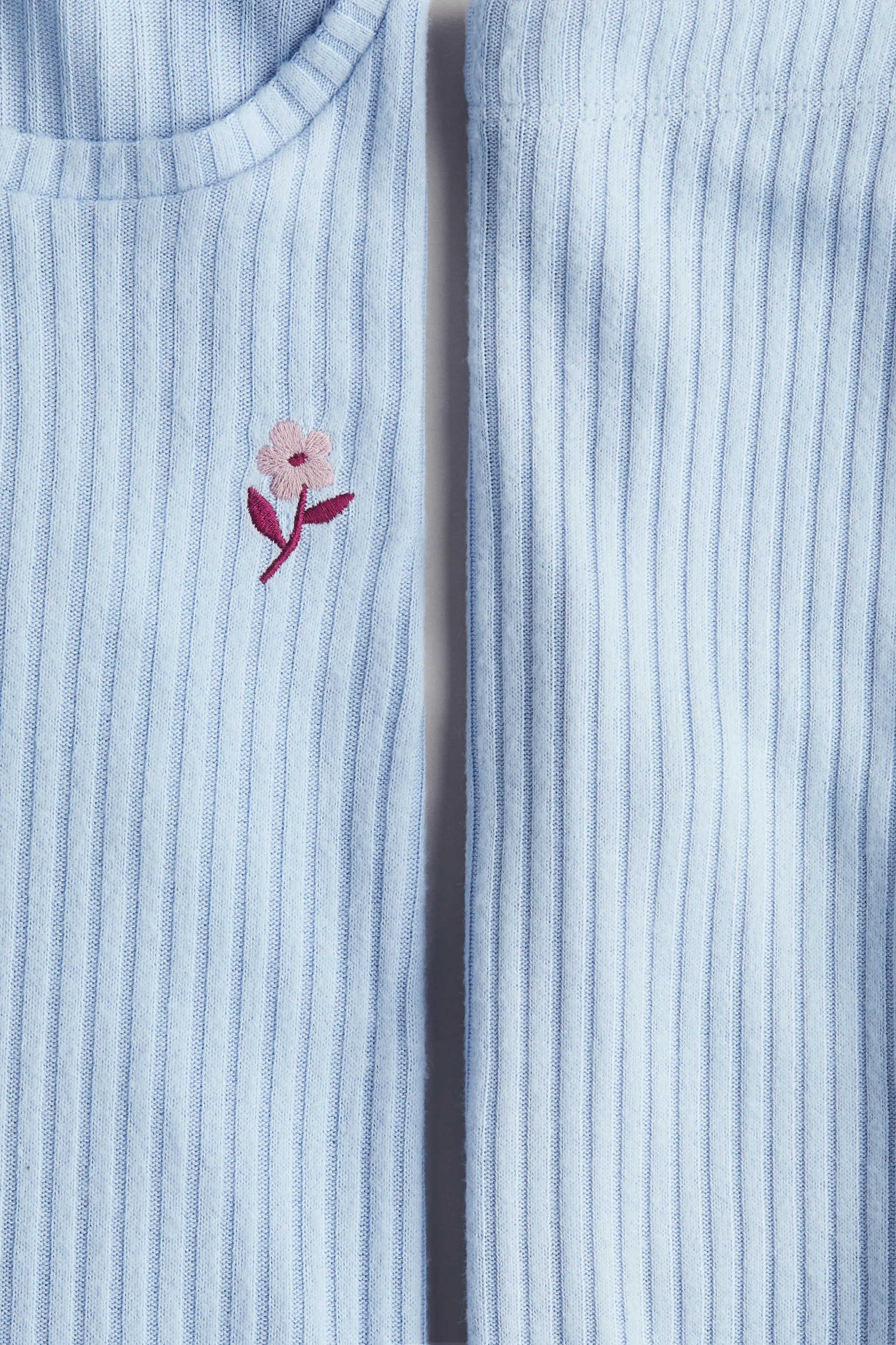 Ensemble 2 pièces en maille côtelée - Bleu clair/fleur