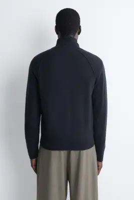 CARDIGAN ZIPPÉ À COL CHEMINÉE EN CACHEMIRE - BLEU MARINE — photo 1