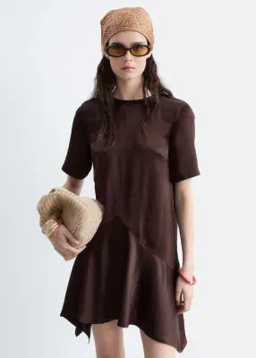 Robe courte à ourlet asymétrique - Marron Clair — photo 2