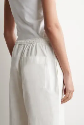 PANTALON DROIT EN COTON À CORDON DE SERRAGE - BLANC — photo 1