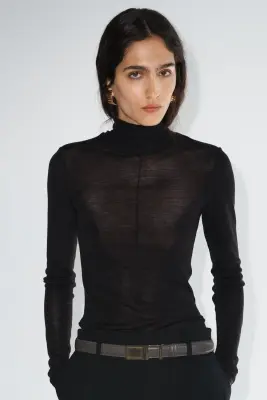 Top col roulé en laine mérinos - Noir — photo 1